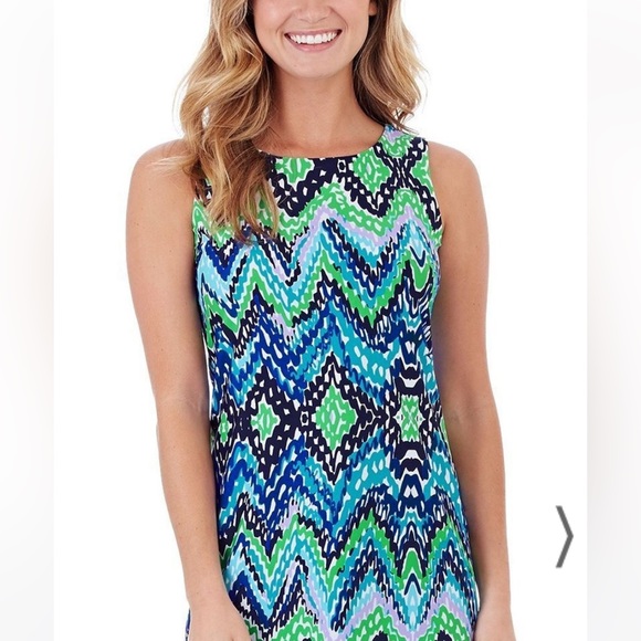 Jude Connally Beth Bright Royal Blue Waves Chevron Zigzag Sheath Slip Dress - S - Picture 2 of 9